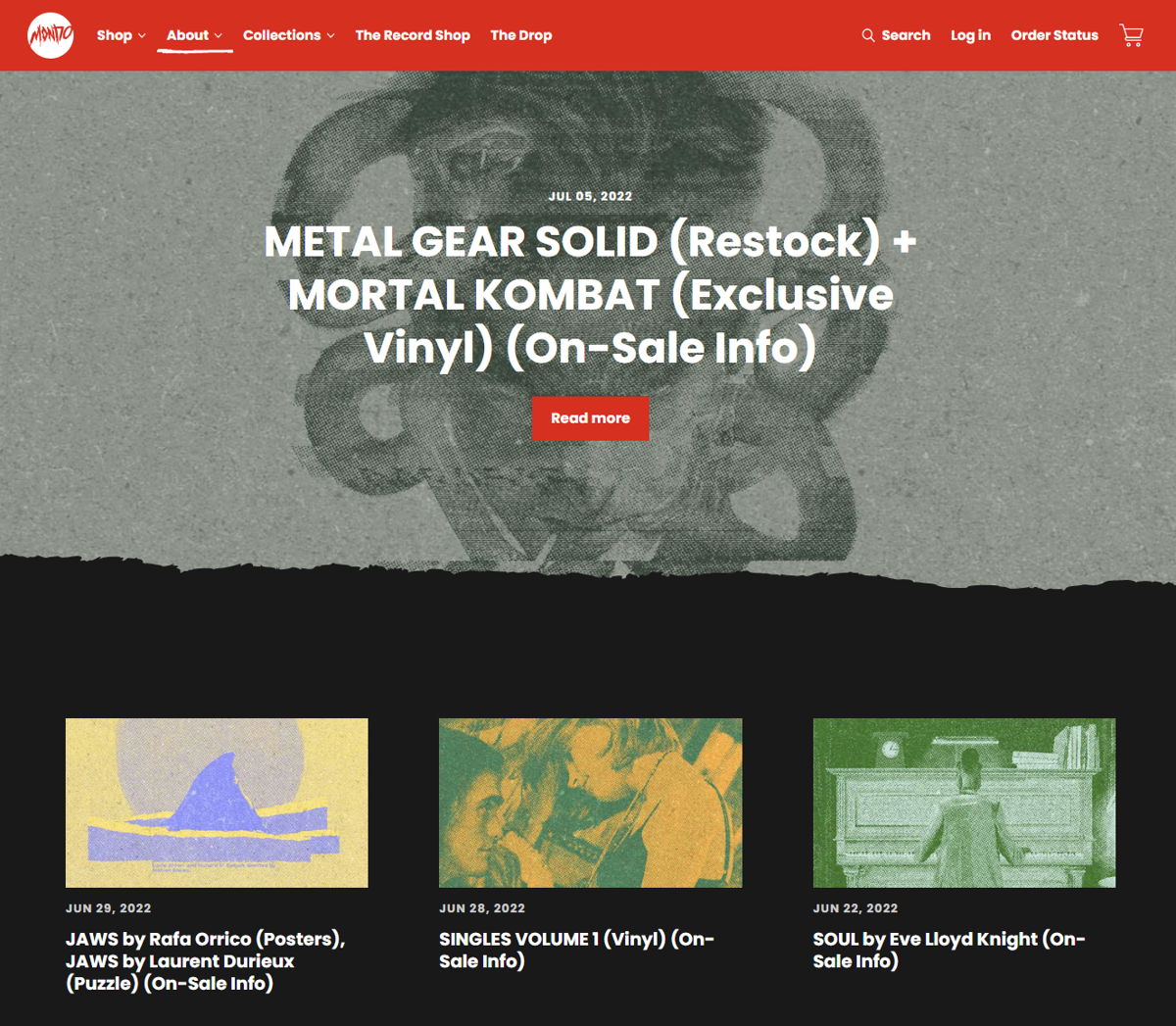 Screenshot of News by Mondo, from the shopify blog examples collection.