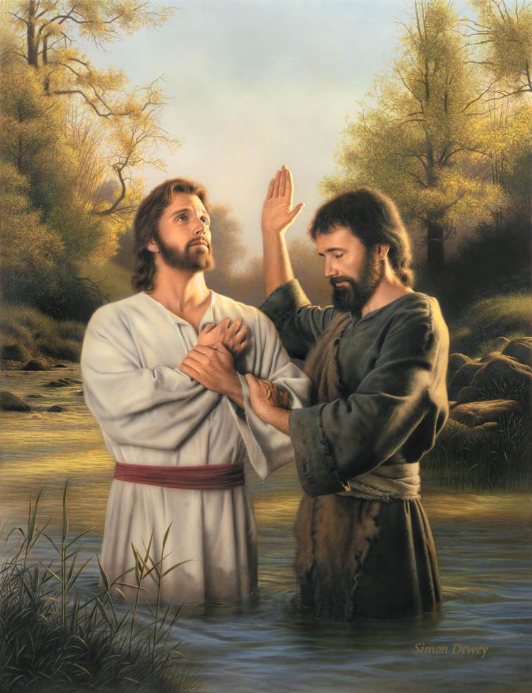 Painting of Jesus being baptized by John the baptist.