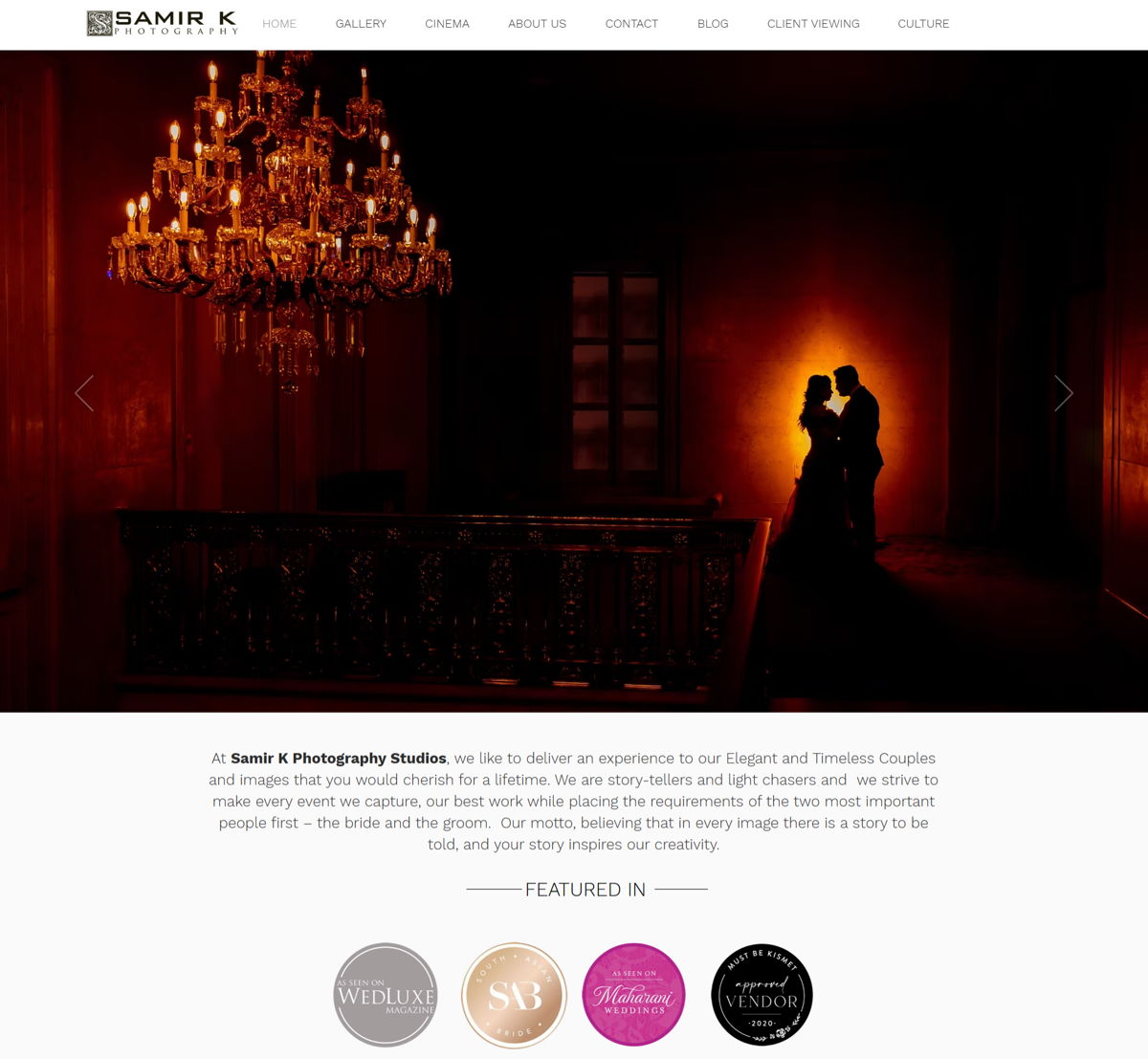 Screenshot of Samir K Photography, from the wix photography website examples collection.