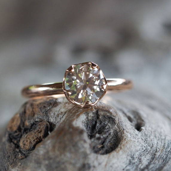 Round Borneo Diamond Ring in Ethical Gold