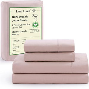 LANE LINEN Queen Bed Sheets Set - 100% Organic Cotton Sheets Queen Size, 4Pc Queen Bed Sheet - Dusty Rose