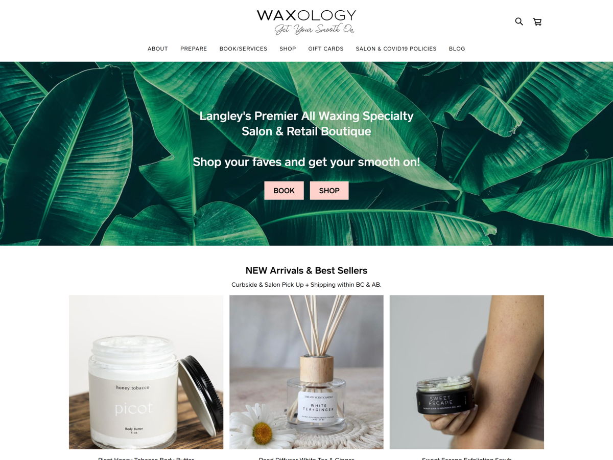Screenshot of Waxology, from the salon websites collection.