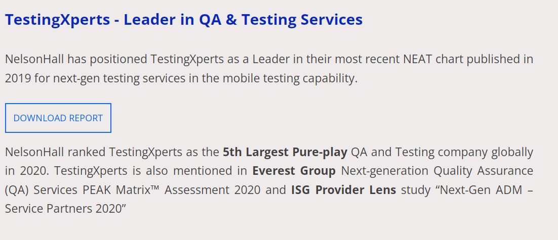 TestingXperts product / service