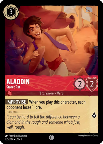 Aladdin card from Disney's Lorcana: The First Chapter.
