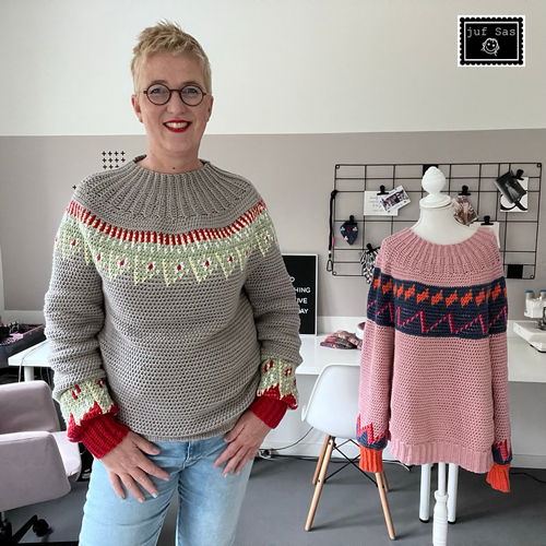 Solveig sweater and Signe sweater crochet patterns by teacher Sas