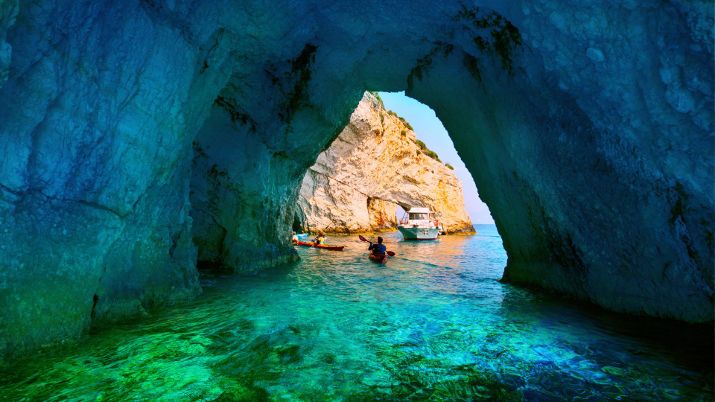 Blue Caves, Greece, are a natural wonder located on the northern coast of the island of Zakynthos