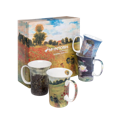Claude Monet fine bone china mug set of 4 with gift box, 11 oz (325 ml) each, Poppies, Water Lilies, Woman with a Parasol, The Artist’s Garden, white background