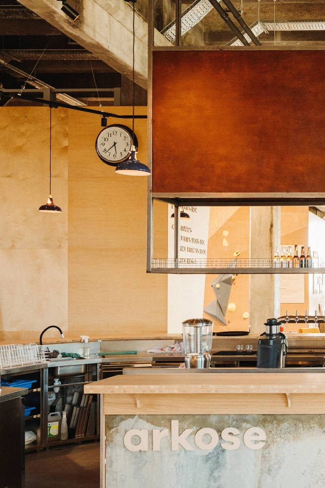 Original Coolicon 1933™ lampshades hanging in the Arkose industrial climbing loft reception