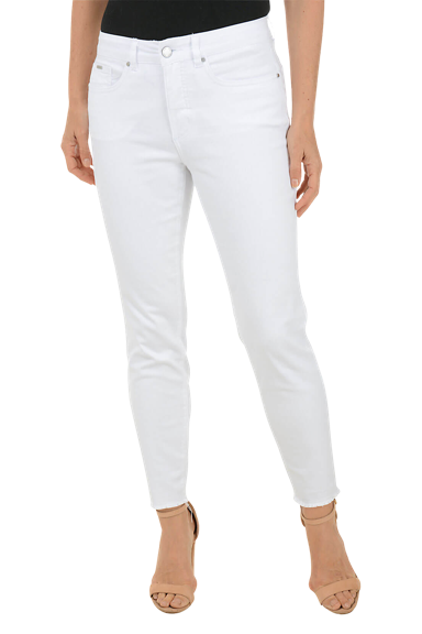 White frayed ankle pants.