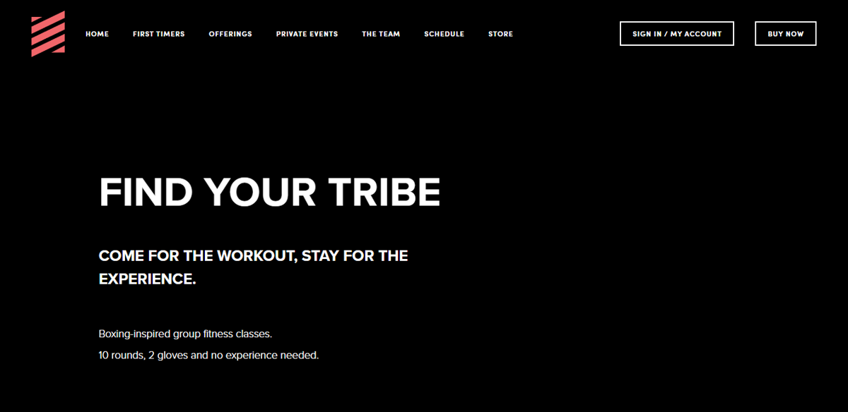 Screenshot of TRIBE Boxing Studio , from the fitness websites collection.