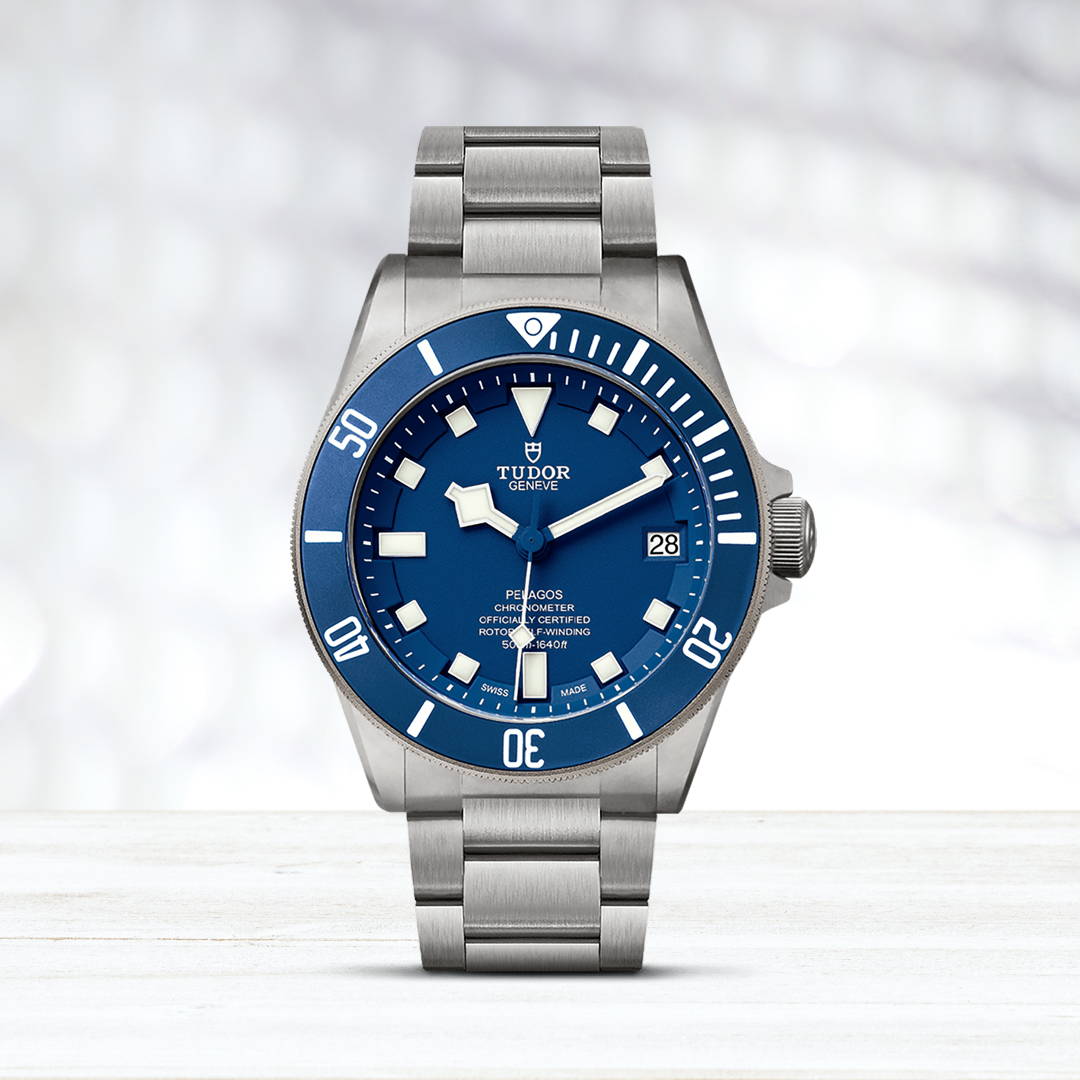 tudor pelagos watch with blue dial and bezel in stainless steel