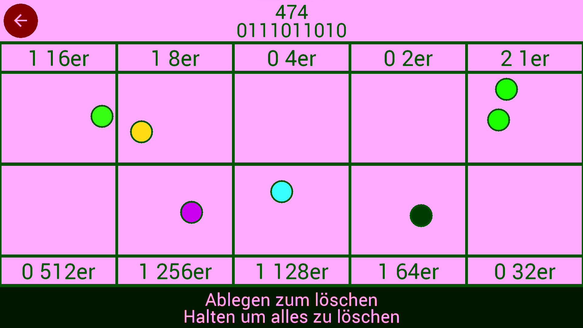 *Stellenwerttafel Plus* binary mode screenshot