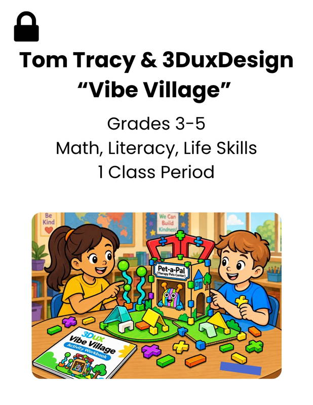 Student building a 3D cardboard village using 3duxdesign materials and craft materials