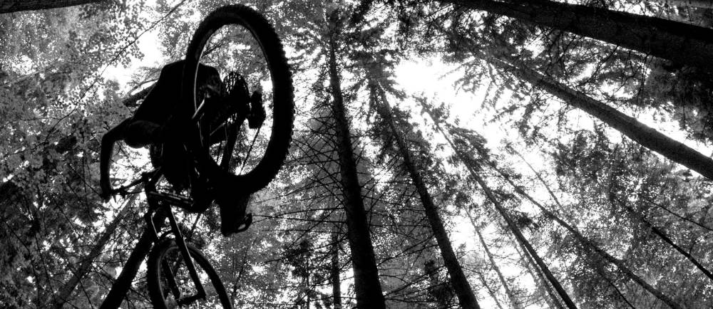 A rider getting ai on an electric mountain bike