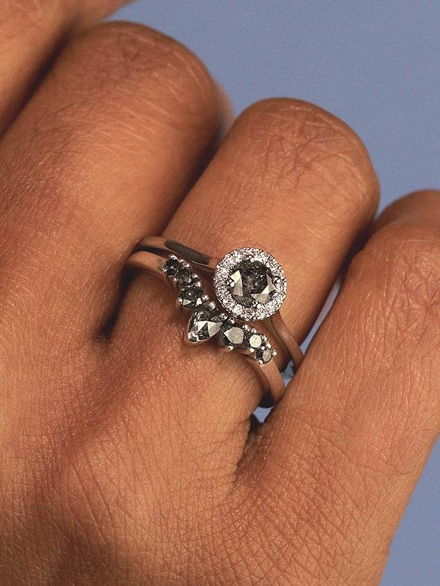 Salt and pepper diamond wedding ring