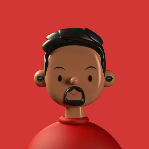 boneco 3D moreno de camiseta vermelha com fone QCY