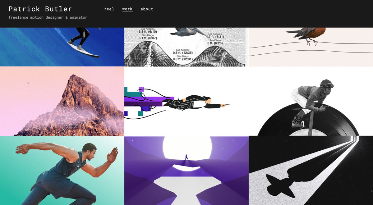 Screenshot of Patrick Butler, from the motion design portfolios collection.