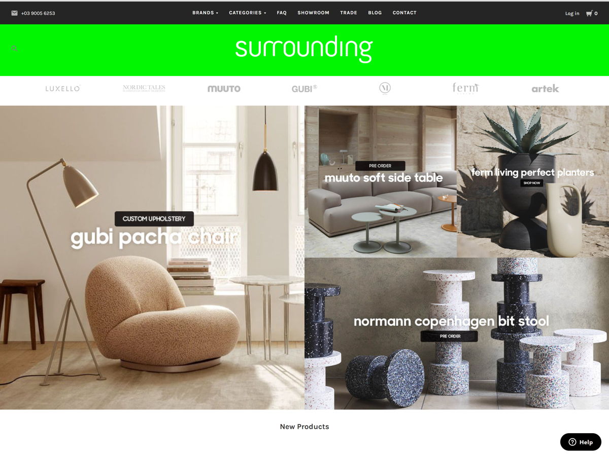 Screenshot of Surrounding, from the ecommerce websites collection.