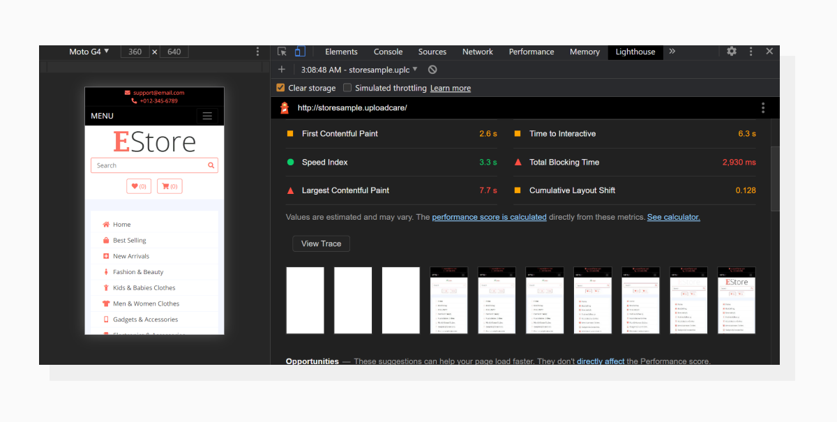 A mobile Lighthouse audit with good Speed Index score