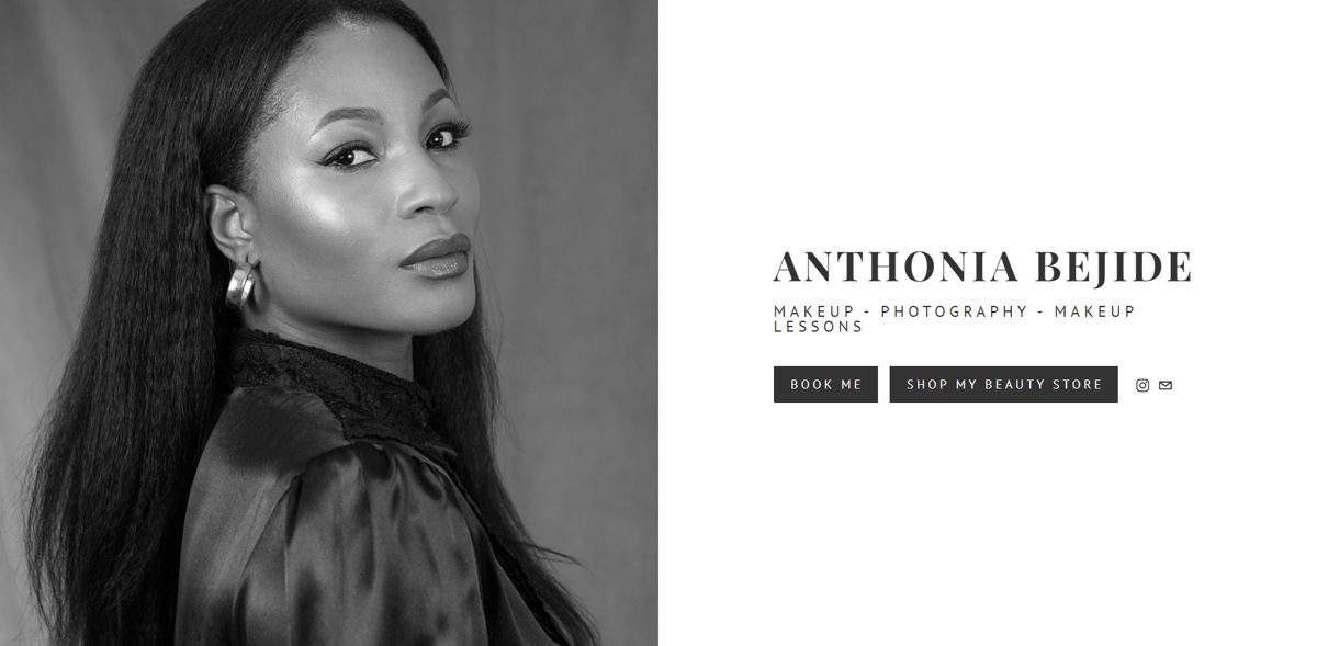 Screenshot of Anthonia Makeup, from the makeup artist websites collection.