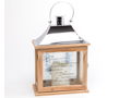 Flameless LED Candle Lantern - made from quality wood with a stainless steel finish on top. Image printed on back of glass.Built in auto timer. 12.5h x 8.75w x5.25D