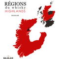Carte région du Whisky Highlands localisation de la distillerie écossaise Balblair