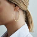 Large Matt Gold Hoop Earrings on Model| Lily Gardner London
