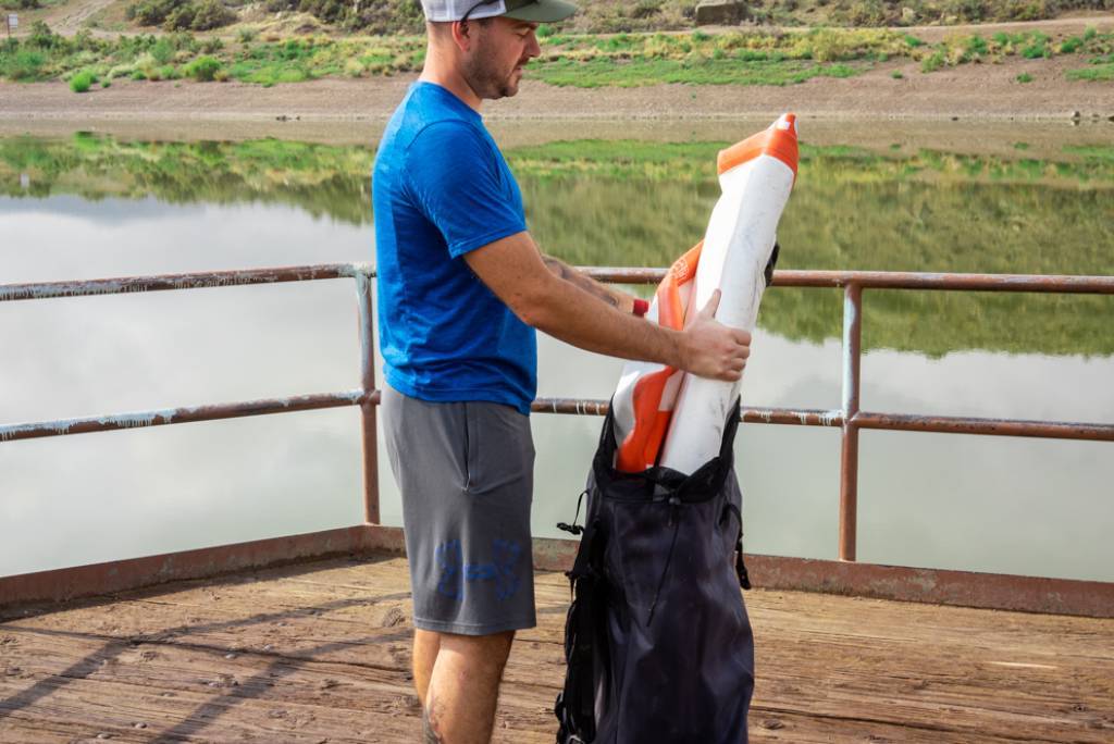 Inflatable stand up paddle boards are easy to roll up and put into backpack for SUP
