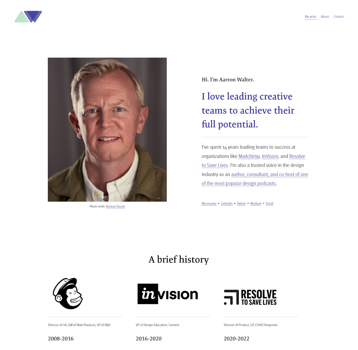 Screenshot of Aarron Walter, from the personal websites collection.