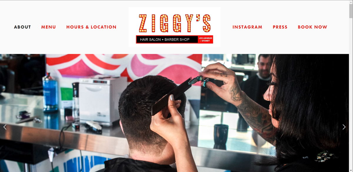 Screenshot of Ziggy's Hair L.A., from the barber & barbershop websites collection.