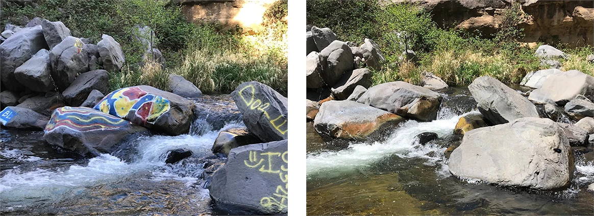 remove graffiti from concrete dam walls or stones and boulders near streams or rivers