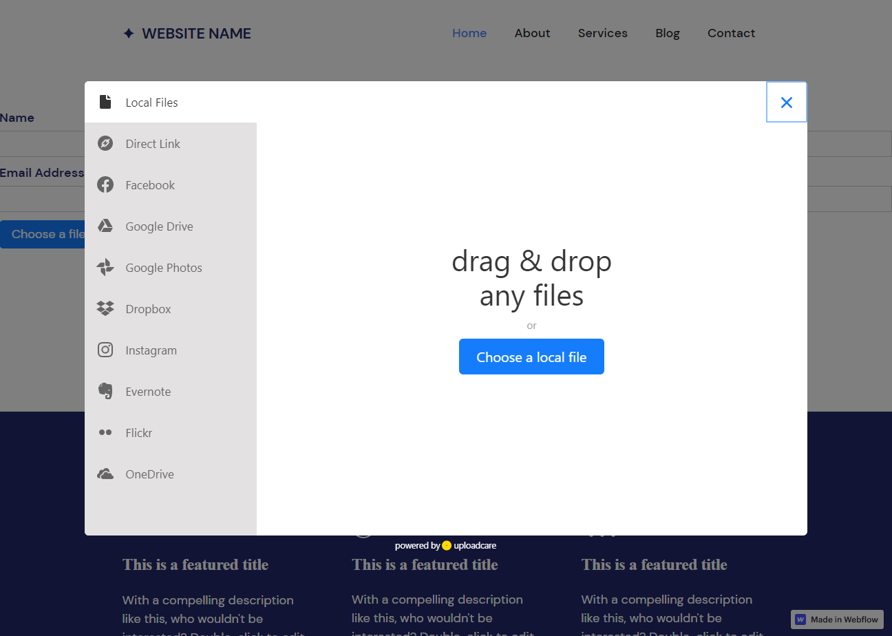 Webflow file uploader integration