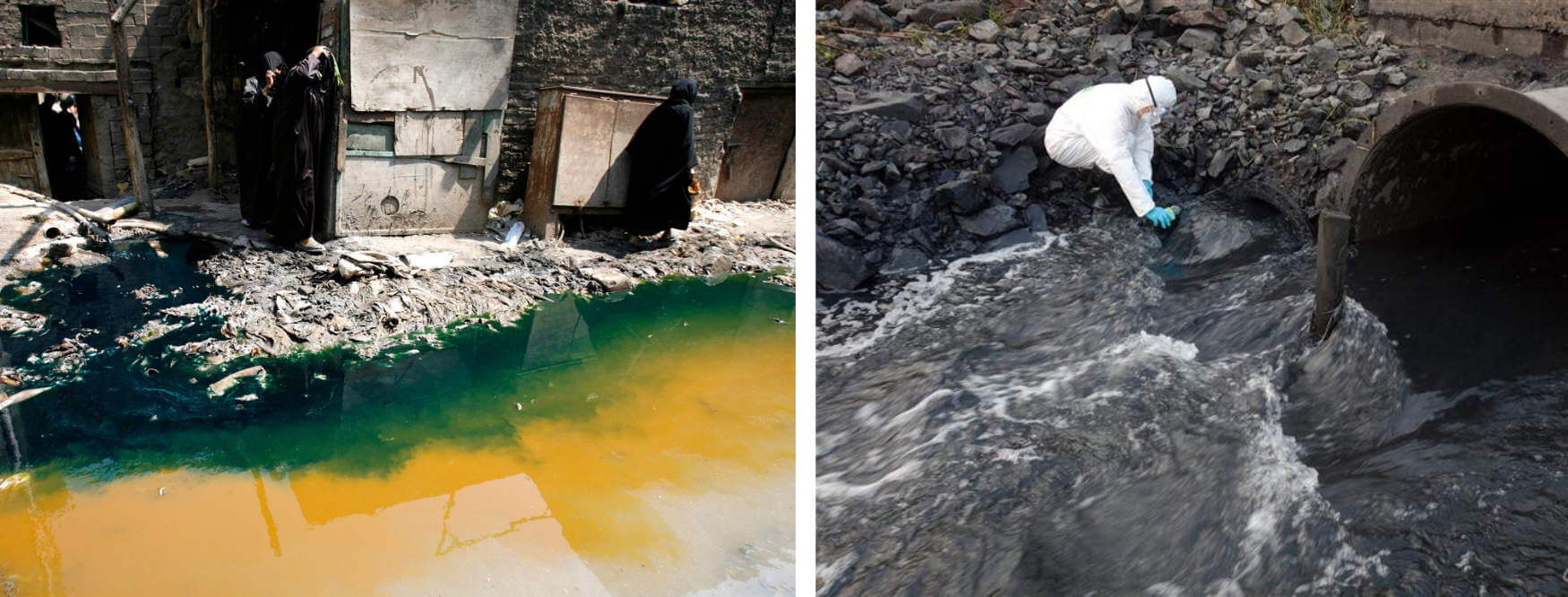 Contaminated wastewater being dumped into the environment, frequently containing hazardous chemicals. 