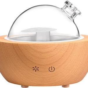Glass Aromatherapy Essential Oil Diffuser, 200ml Natural Wood Base, Desktop Ultrasonic Aroma Diffuse Essential Oil Humidifier,LED Light Available in 7 Colors, Suitable for Home Office Bedroom