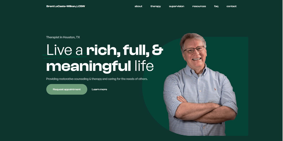 Screenshot of Brent LoCaste-Wilken, from the therapist websites collection.