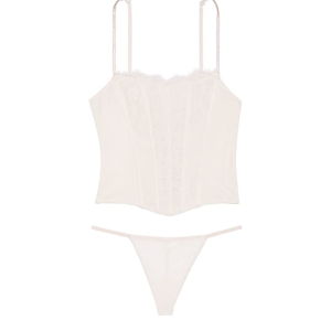 Twinkle Strap Lace Corset Set - White - Medium