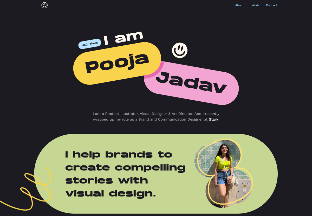 Screenshot of Pooja Jadav, from the illustrator portfolios collection.