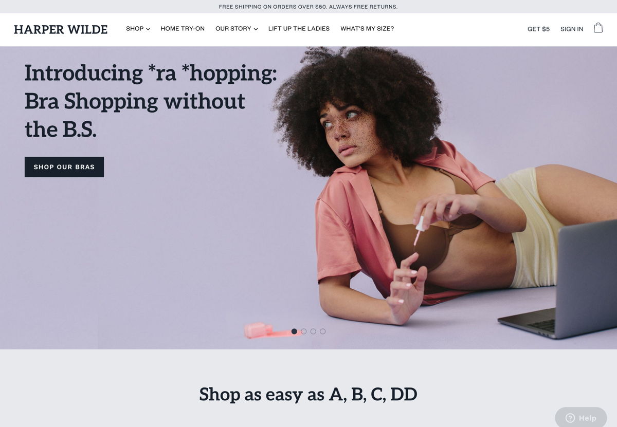 Screenshot of Harper Wilde, from the shopify stores collection.