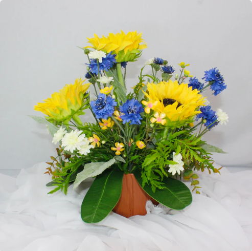 Sunflower and Cornflower Arrangement - Realistic Artificial Flowers