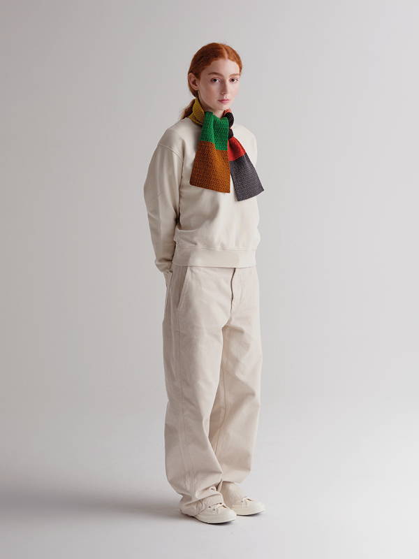 model wears Small Colourblock Stitched Scarf Multicolour
