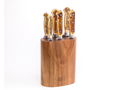 Seven Piece Cutlery Set with Imitation Stag Handles in Acacia Wood Block