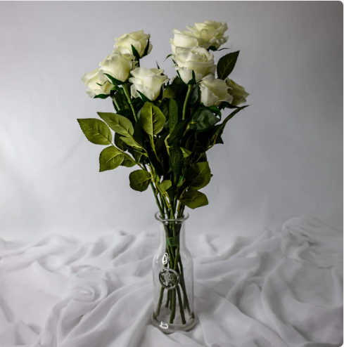 Bridal White Half Bloom Real Touch Rose - Realistic Artificial Flowers - Image 2