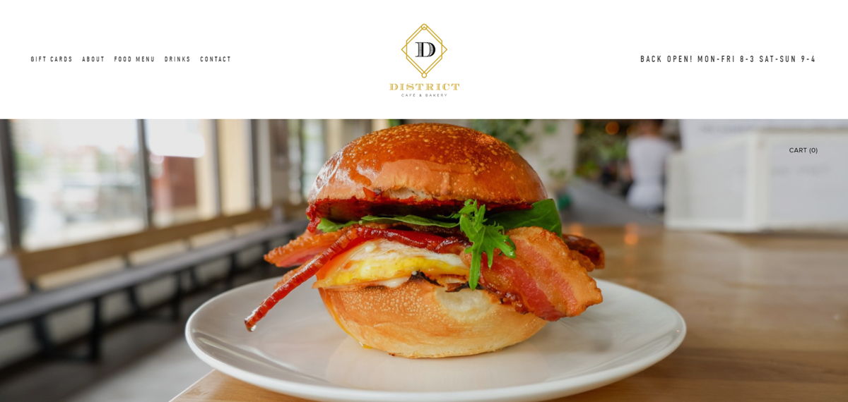 Screenshot of District Café & Bakery, from the cafe & coffee shop websites collection.