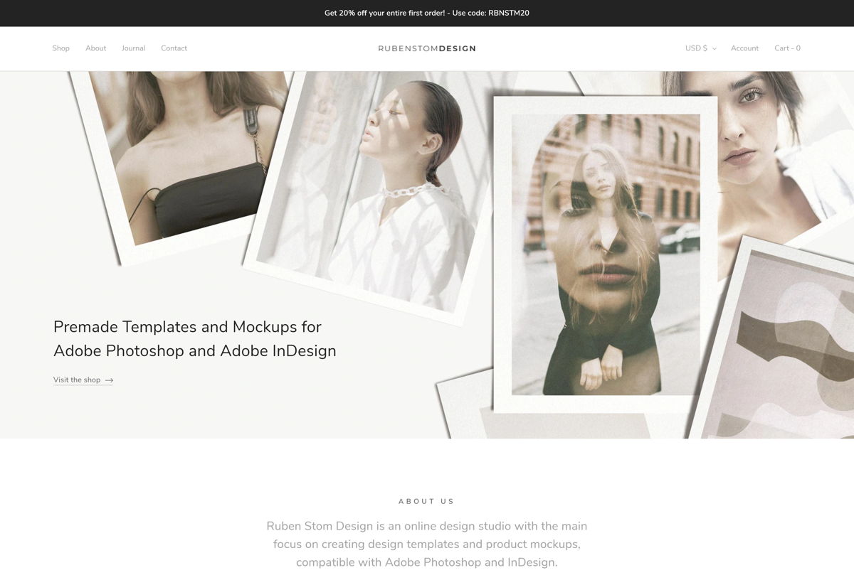 Screenshot of Ruben Stom Design, from the squarespace websites  collection.