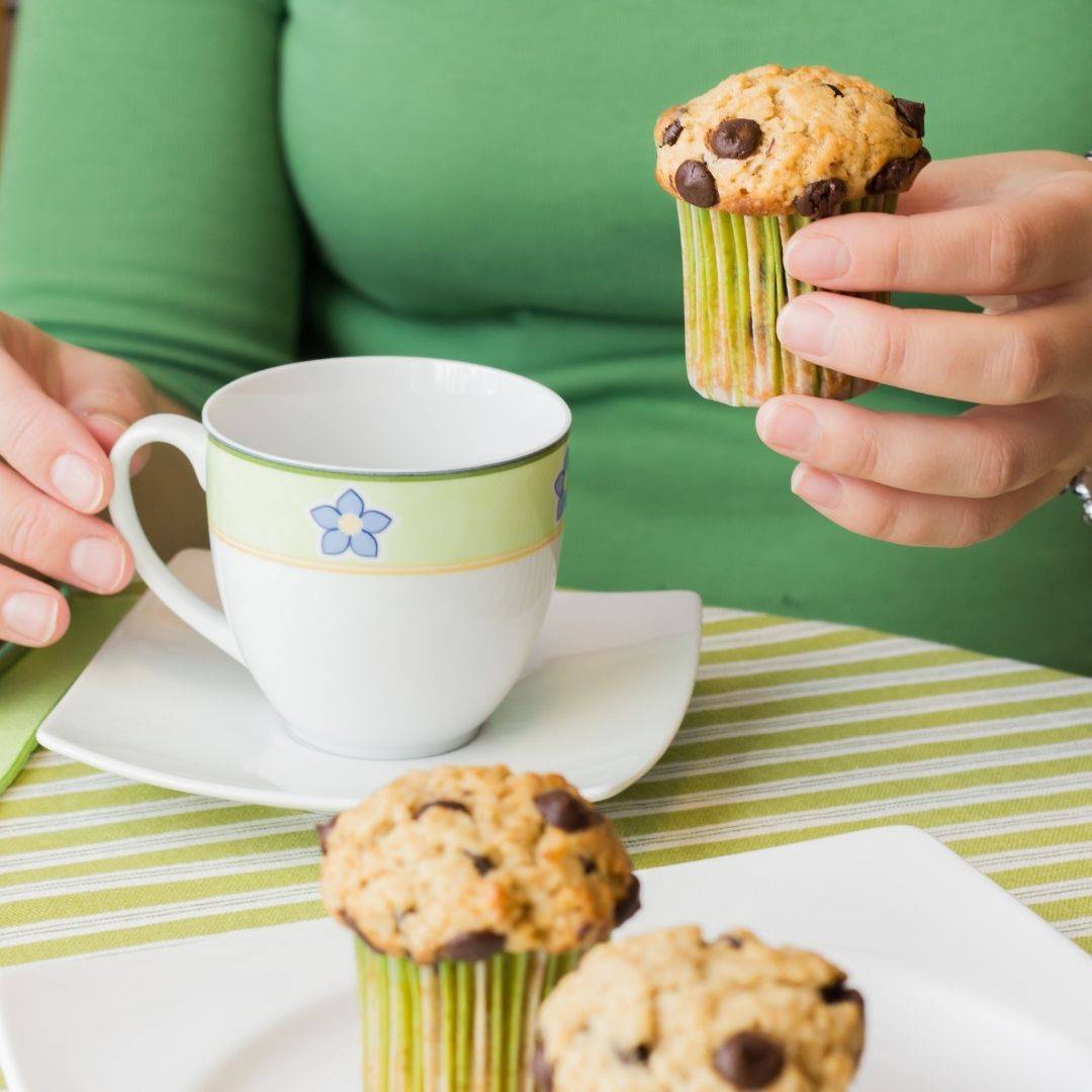 Chocolate chip peanut butter muffins, coffee