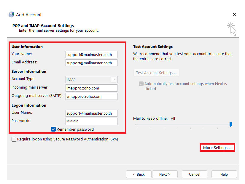 PC Microsoft Outlook IMAP