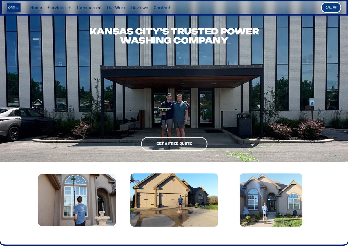 Screenshot of Pure Pressure Washing of KC, from the pressure washing websites collection.