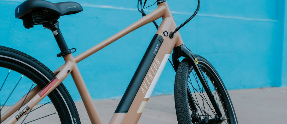 A tan Aventon Pace 500.2 electric city bike