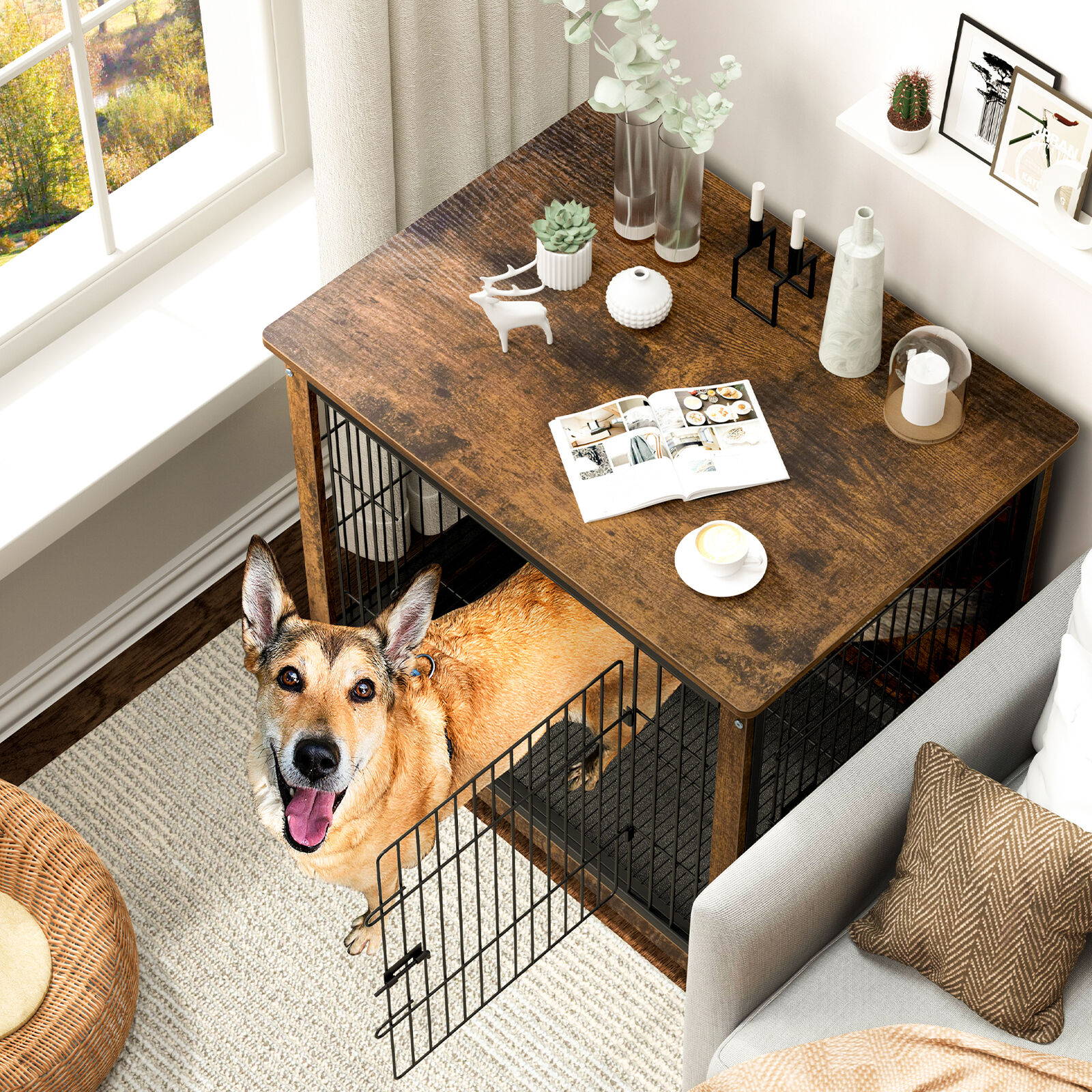 wooden dog kennel furniture, wooden dog crate, table crate dog crates