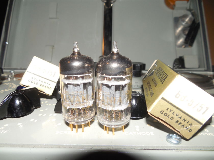 2 VERY RARE PERFECT MATCHED SYLVANIA GOLD PIN GOLD BRAND 3 MICA 5751/12AX7 TUBES THE BEST FOR DACS